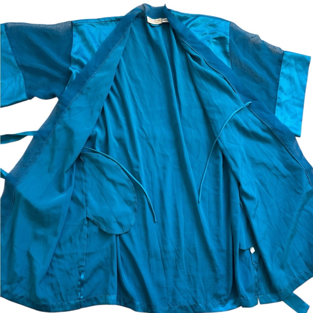 Vintage Victoria’s Secret Satin Sheer Robe Blue 90s Kimono Tie Waist OS - Picture 5 of 5